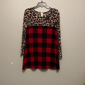 Leopard and Red Plaid Women's Top